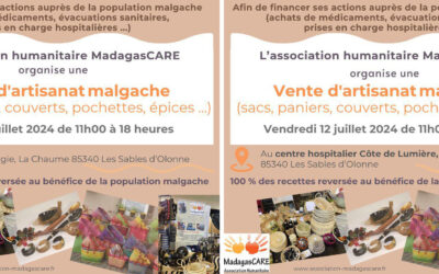 Si vous nous suivez du côté des Sables-d’Olonne, retrouvez-nous les 11 & 12 juillet pour une vente d’artisanat Malgache au profit de nos actions à Madagascar 😘